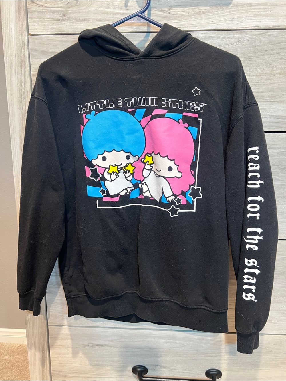 Sanrio Little Twin Stars Black & White Graphic Hoodie Label
